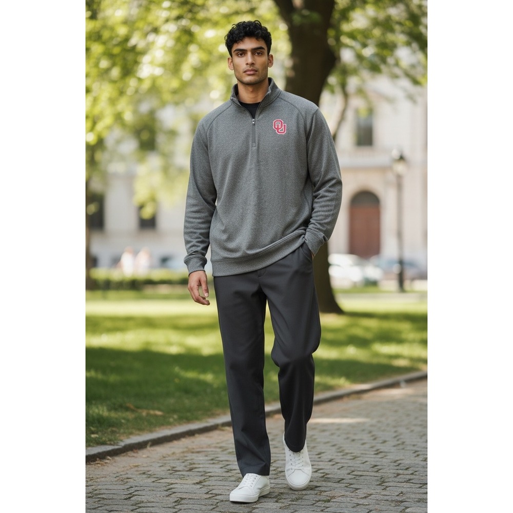 Levelwear Oklahoma Sooners Mens Large Gray Quarter Zip Pullover OU NCAA Heather